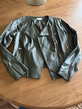 LOFT Olive Green Faux Leather Moto Jacket